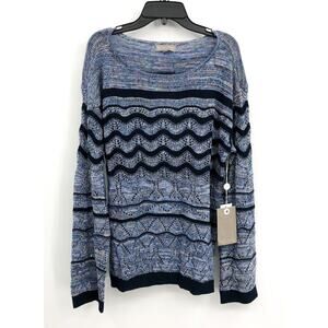 EVOLUTION BY CYRUS Women's Sweater Small Blue Marlin Combo Round Neck NWT